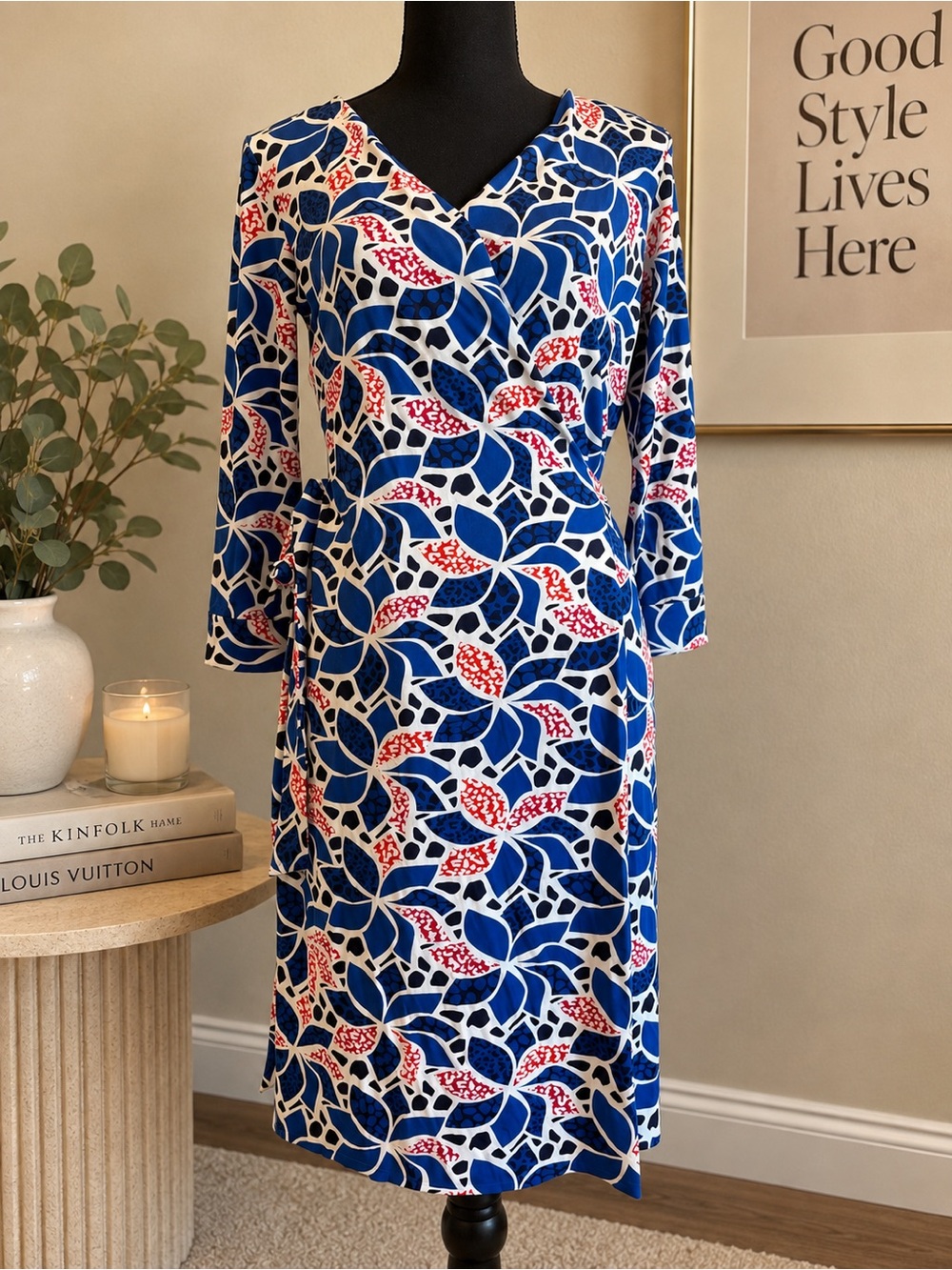 Diane von Furstenberg DVF Wrap Dress Blue Red Floral NWOT Size 4